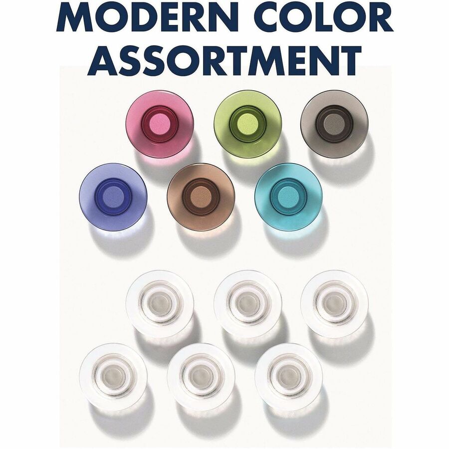 Quartet Glass Board Magnets - 0.5" Diameter - Cylinder - Rounded Edge - 12 / Pack - Assorted, Clear