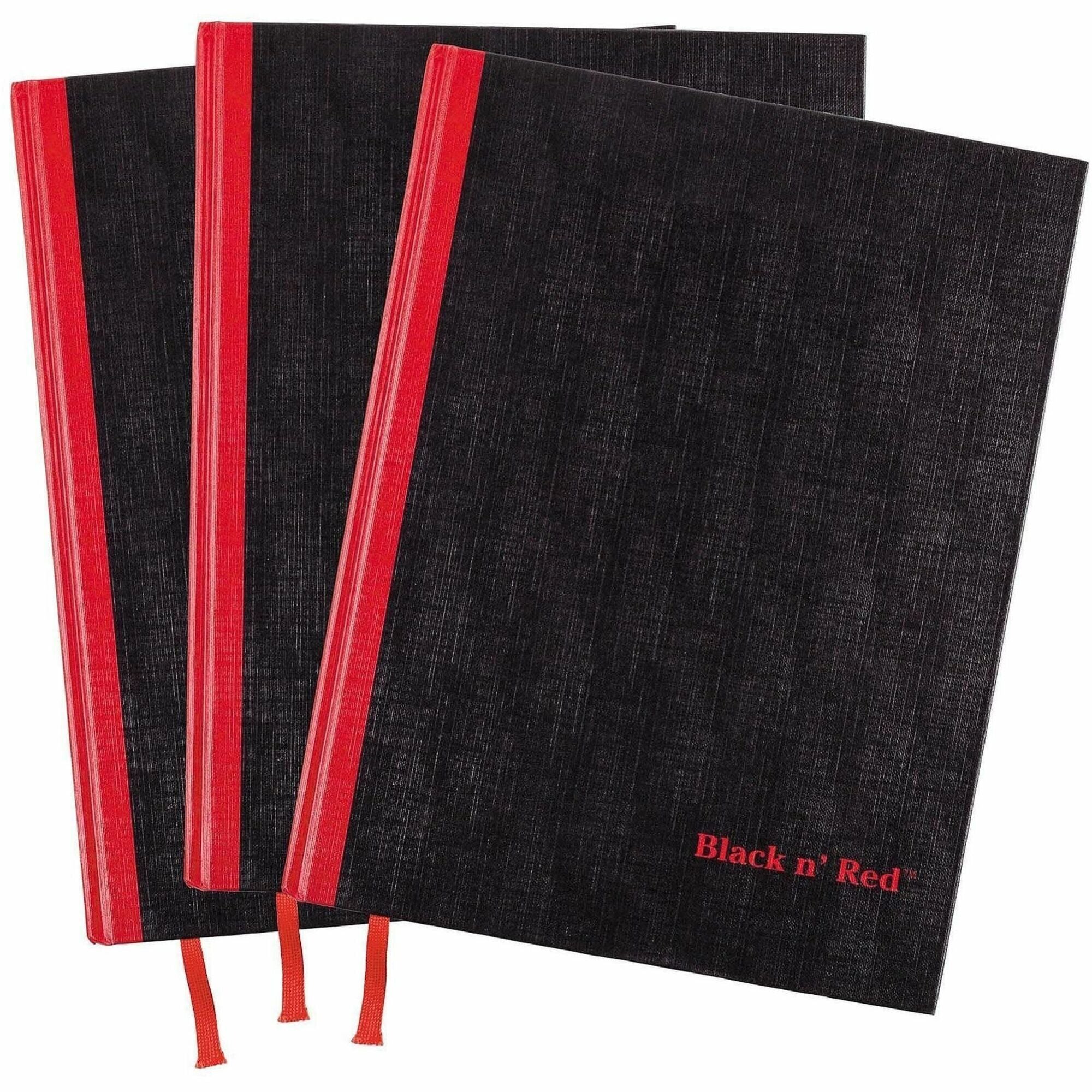 Black n' Red Casebound Hardcover Notebook 3-pack - Case Bound - 12" x 8.5" x 1.7" - Matte Cover - Hard Cover, Bleed Resistant, Ribbon Marker - 3 / Pack