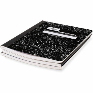 Mead College Ruled Comp Book - 100 Sheets - Sewn - 9 3/4" x 7 1/2" - 9" x 7" x 0.5" - White Paper - Black Marble Cover - Multiplication Table, Conversion Table, Sturdy Cover, Class Schedule - 3 / Pack