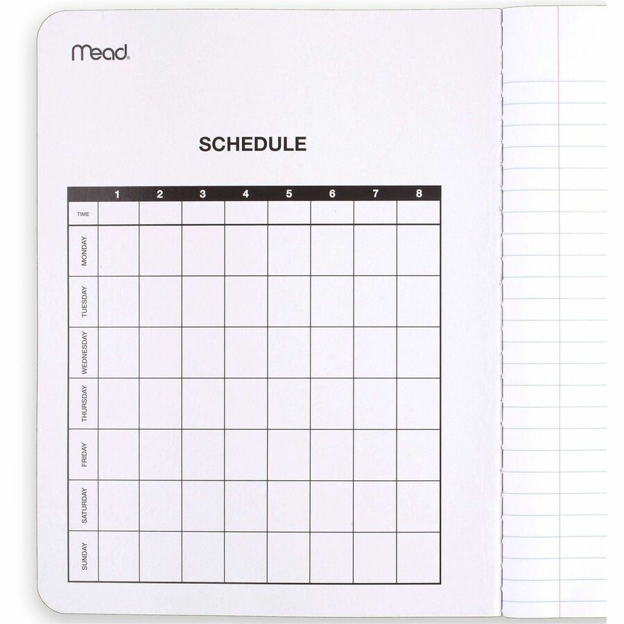 Mead College Ruled Comp Book - 100 Sheets - Sewn - 9 3/4" x 7 1/2" - 9" x 7" x 0.5" - White Paper - Black Marble Cover - Multiplication Table, Conversion Table, Sturdy Cover, Class Schedule - 3 / Pack