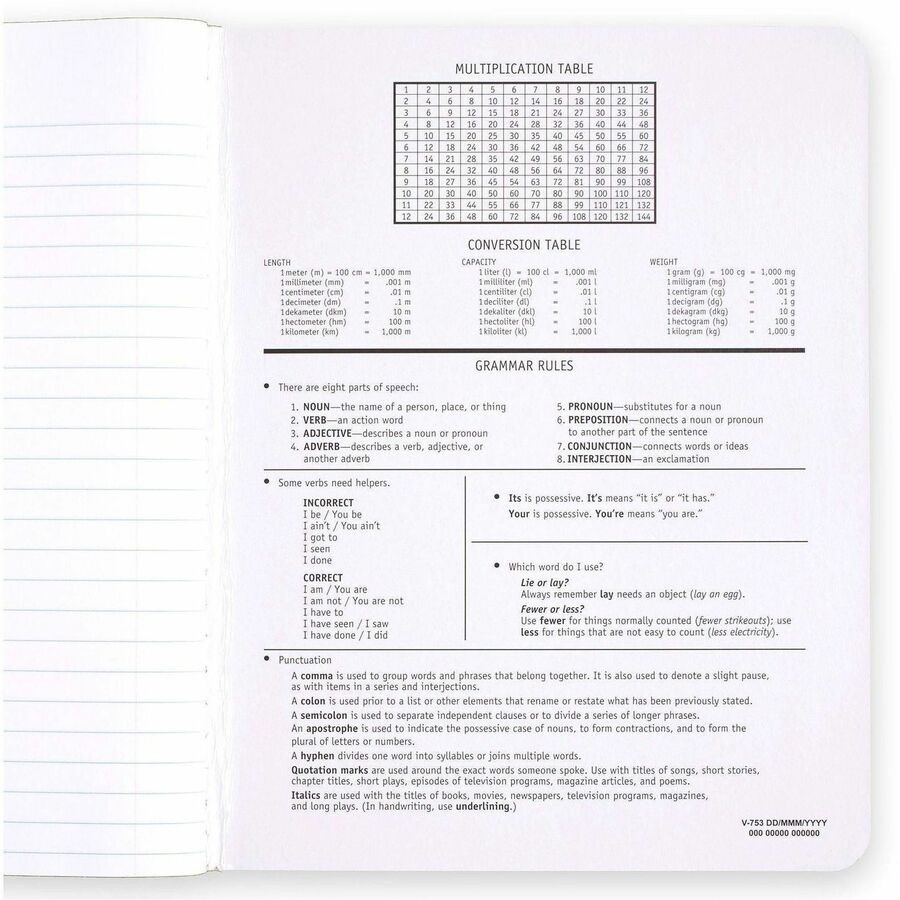 Mead College Ruled Comp Book - 100 Sheets - Sewn - 9 3/4" x 7 1/2" - 9" x 7" x 0.5" - White Paper - Black Marble Cover - Multiplication Table, Conversion Table, Sturdy Cover, Class Schedule - 3 / Pack