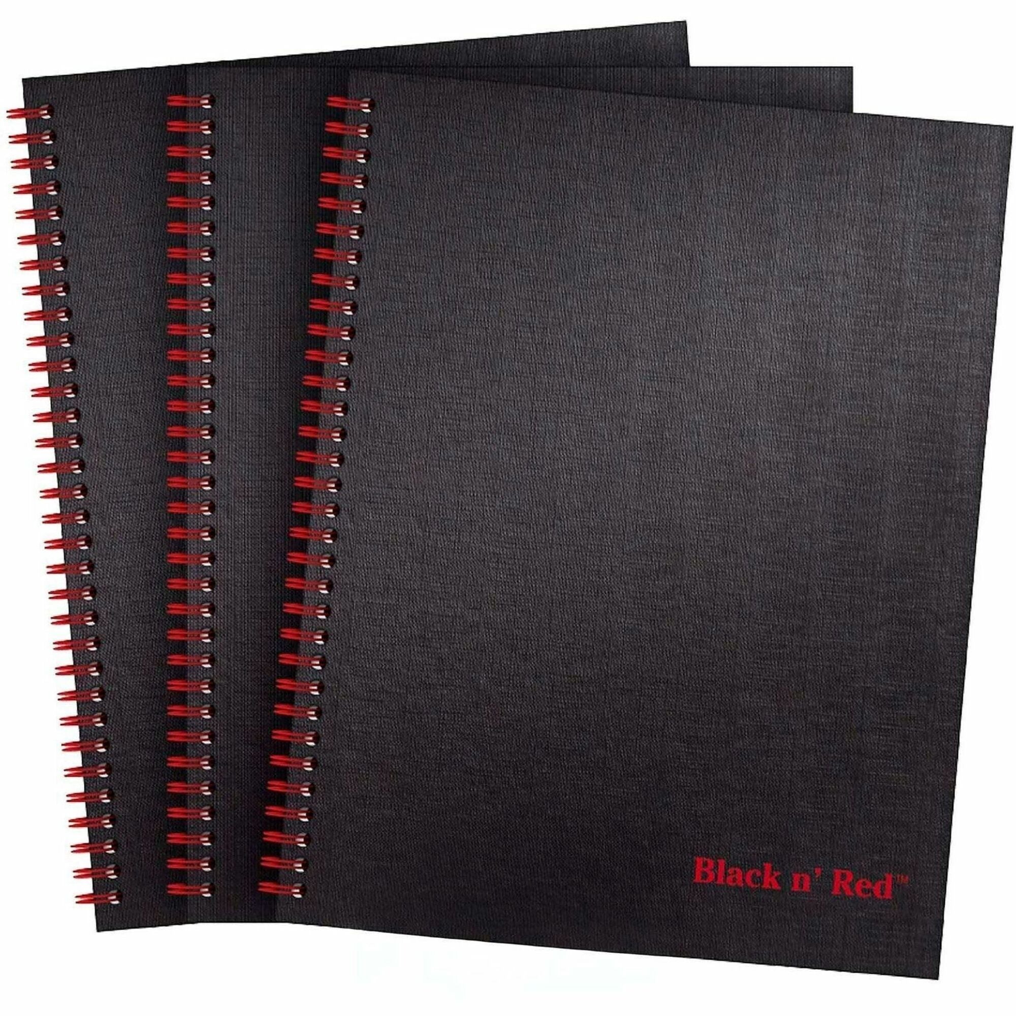 Black n' Red Hardcover Twinwire Business Notebook - Twin Wirebound - 12" x 8.5" x 1.7" - Matte Cover - Perforated, Bleed Resistant - 3 / Pack