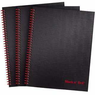 Black n' Red Hardcover Twinwire Business Notebook - Twin Wirebound - 12" x 8.5" x 1.7" - Matte Cover - Perforated, Bleed Resistant - 3 / Pack