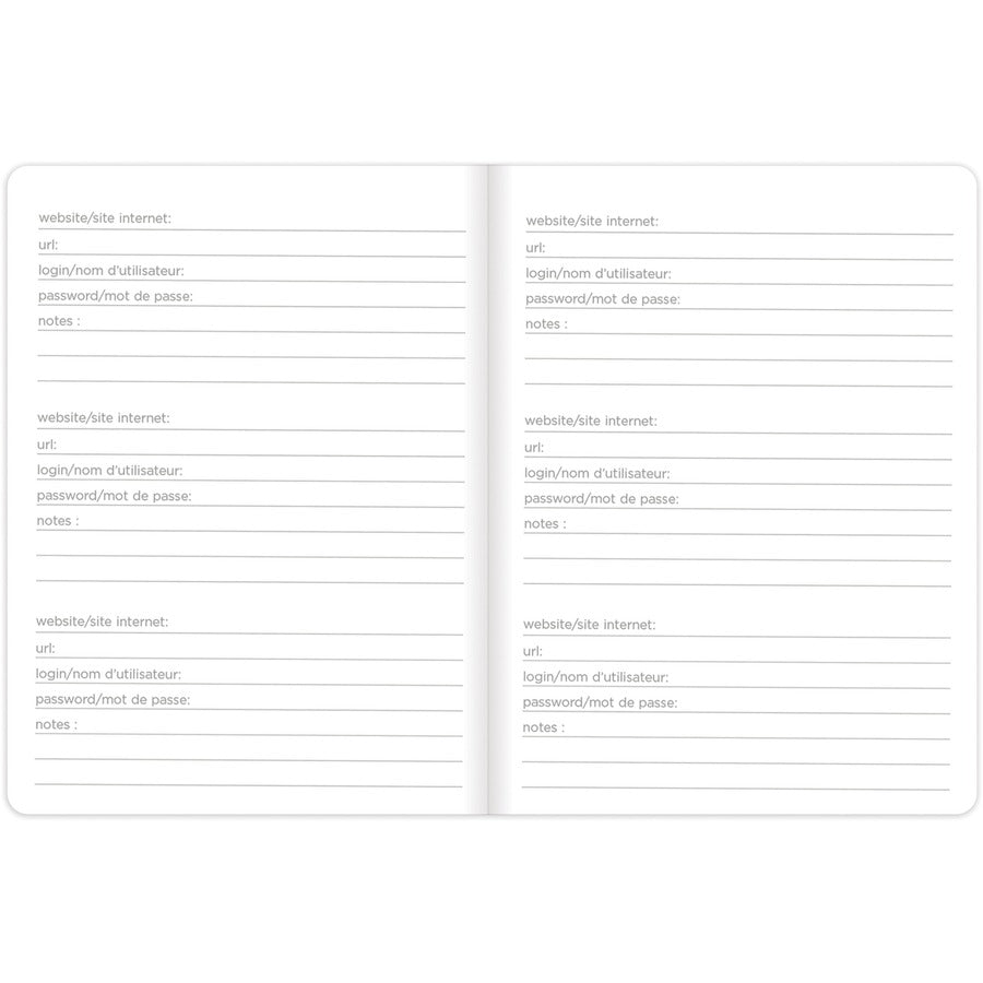 Rediform Password Notebook - 64 Pages - Sewn - 0.40" x 3.5" x 5" - Black Cover - Compact, Flexible Cover, Bilingual Format, Note Section - Recycled - 1 Each