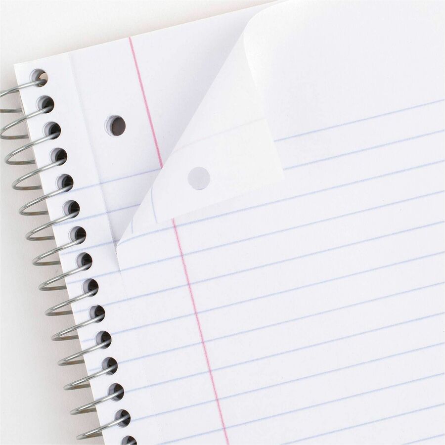 Mead 1 Subject Wide Ruled Spiral Notebook - 70 Sheets - 140 Pages - Spiral Bound - 3 Hole(s) - 10 1/2" x 8" - 10" x 8" x 0.5" - White Paper - Assorted Cover - Durable Cover, Bleed Resistant, Perforated, Spiral Lock, Lightweight - 4 / Pack