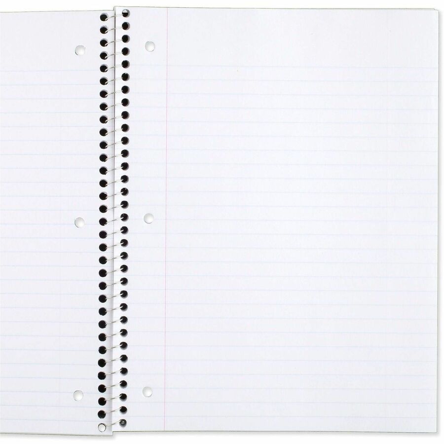 Mead 1 Subject Wide Ruled Spiral Notebook - 70 Sheets - 140 Pages - Spiral Bound - 3 Hole(s) - 10 1/2" x 8" - 10" x 8" x 0.5" - White Paper - Assorted Cover - Durable Cover, Bleed Resistant, Perforated, Spiral Lock, Lightweight - 4 / Pack