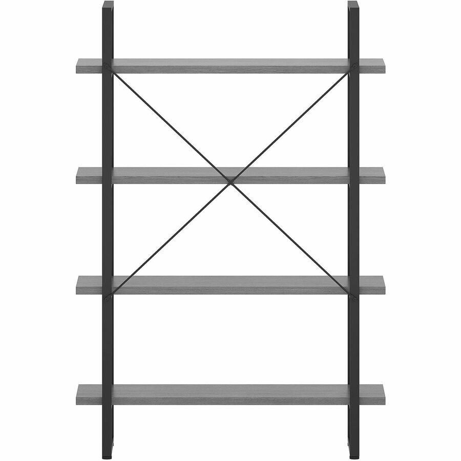 Lorell SOHO Rustic Metal Frame Bookcase - 39.4" x 11.8"57.5" - 4 Shelve(s) - Band Edge - Finish: Charcoal - Sturdy, Durable