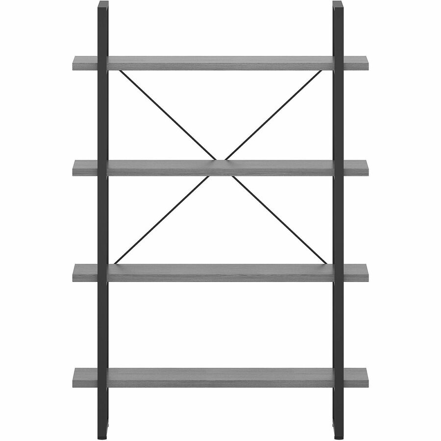 Lorell SOHO Rustic Metal Frame Bookcase - 39.4" x 11.8"57.5" - 4 Shelve(s) - Band Edge - Finish: Charcoal - Sturdy, Durable