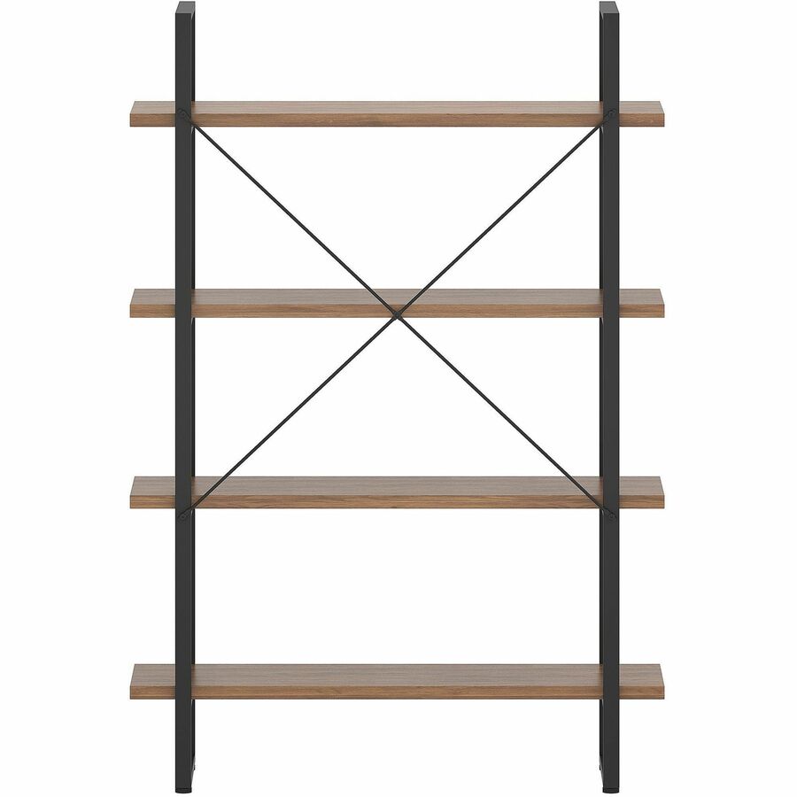 Lorell SOHO Rustic Metal Frame Bookcase - 39.4" x 11.8"57.5" - 4 Shelve(s) - Band Edge - Finish: Walnut - Sturdy, Durable