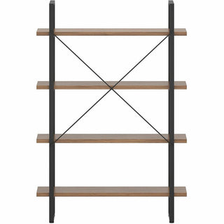 Lorell SOHO Rustic Metal Frame Bookcase - 39.4" x 11.8"57.5" - 4 Shelve(s) - Band Edge - Finish: Walnut - Sturdy, Durable