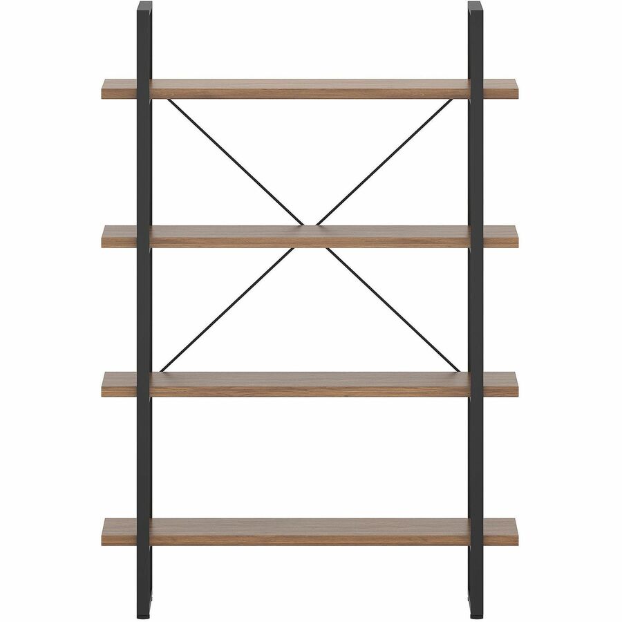 Lorell SOHO Rustic Metal Frame Bookcase - 39.4" x 11.8"57.5" - 4 Shelve(s) - Band Edge - Finish: Walnut - Sturdy, Durable