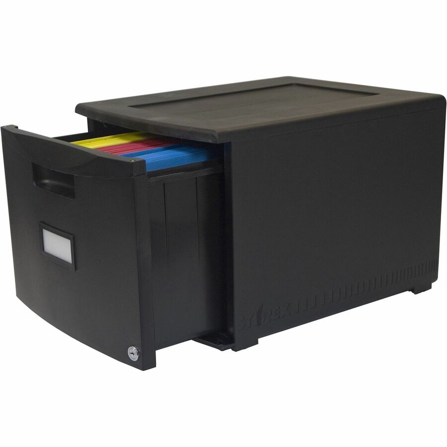 Storex 18" Stackable File Drawer - 18.3" x 14.8" x 12.8" - 1 x Drawer(s) for File - Stackable, Lightweight, Durable, Moisture Resistant, Rust Resistant, Scratch Resistant, Dent Resistant, Locking Drawer, Label Holder - Black - Polypropylene