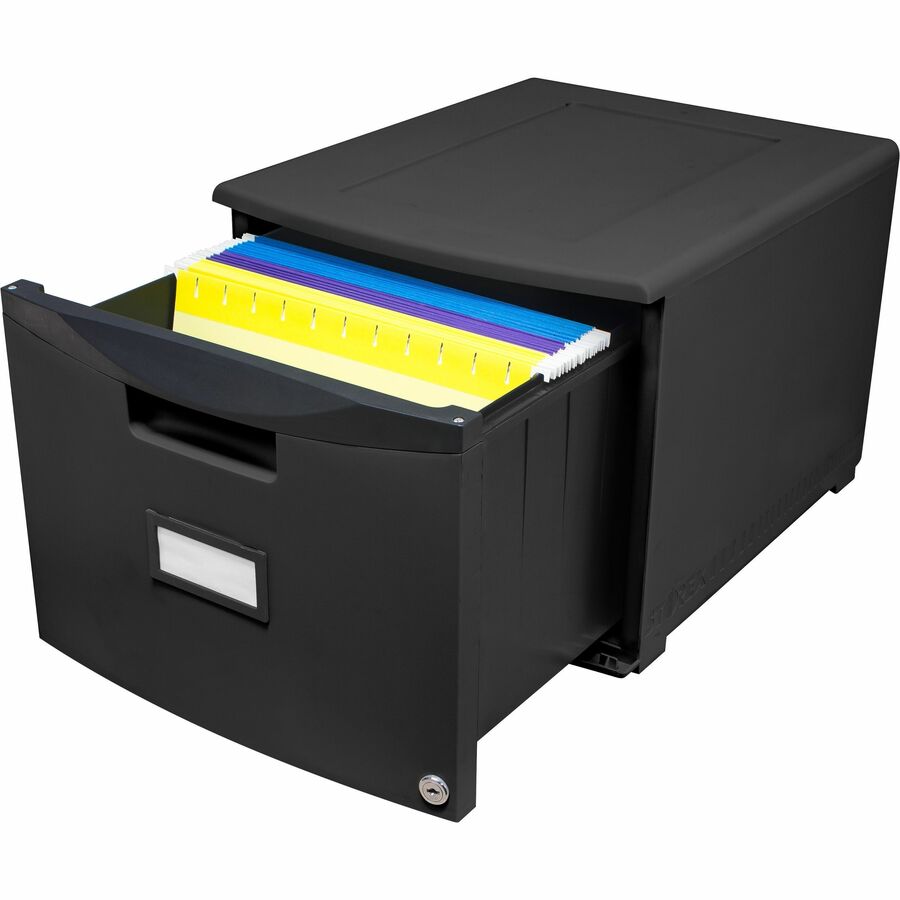 Storex 18" Stackable File Drawer - 18.3" x 14.8" x 12.8" - 1 x Drawer(s) for File - Stackable, Lightweight, Durable, Moisture Resistant, Rust Resistant, Scratch Resistant, Dent Resistant, Locking Drawer, Label Holder - Black - Polypropylene