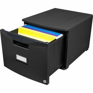 Storex 18" Stackable File Drawer - 18.3" x 14.8" x 12.8" - 1 x Drawer(s) for File - Stackable, Lightweight, Durable, Moisture Resistant, Rust Resistant, Scratch Resistant, Dent Resistant, Locking Drawer, Label Holder - Black - Polypropylene
