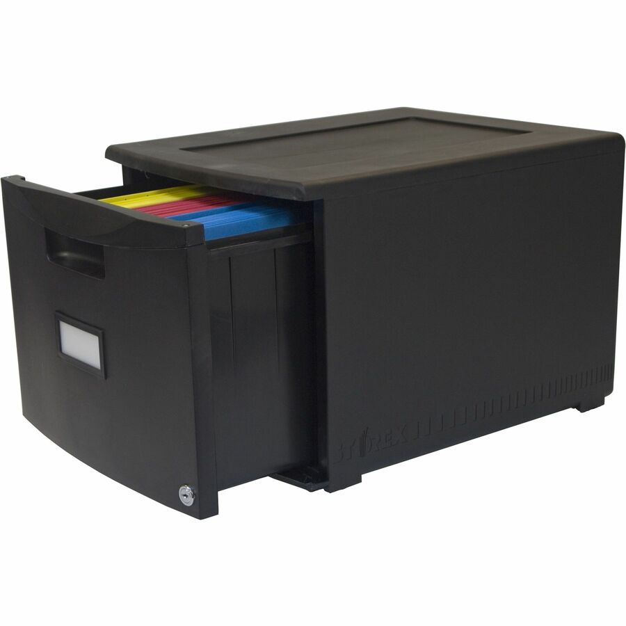 Storex 18" Stackable File Drawer - 18.3" x 14.8" x 12.8" - 1 x Drawer(s) for File - Stackable, Lightweight, Durable, Moisture Resistant, Rust Resistant, Scratch Resistant, Dent Resistant, Locking Drawer, Label Holder - Black - Polypropylene