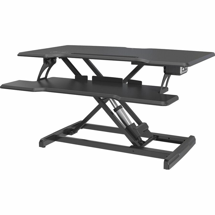 Lorell Electric Desk Riser with Wireless Device Charging - 20" Height x 19.3" Width x 33.5" Depth - Desktop - Black