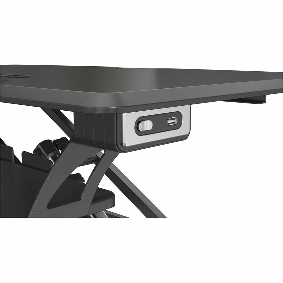 Lorell Electric Desk Riser with Wireless Device Charging - 20" Height x 19.3" Width x 33.5" Depth - Desktop - Black