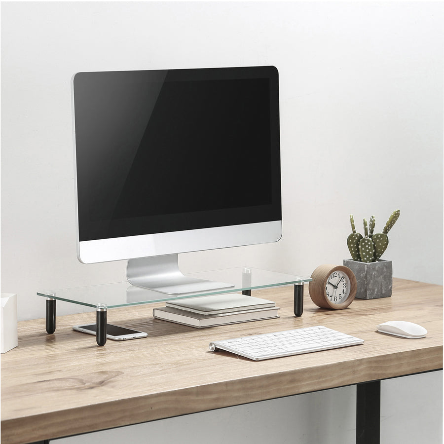 lorell-4-leg-single-shelf-monitor-stand-44-lb-load-capacity-1-x-shelfves-3-height-x-22-width-x-83-depth-desktop-glass-clear-black_llr99533 - 5