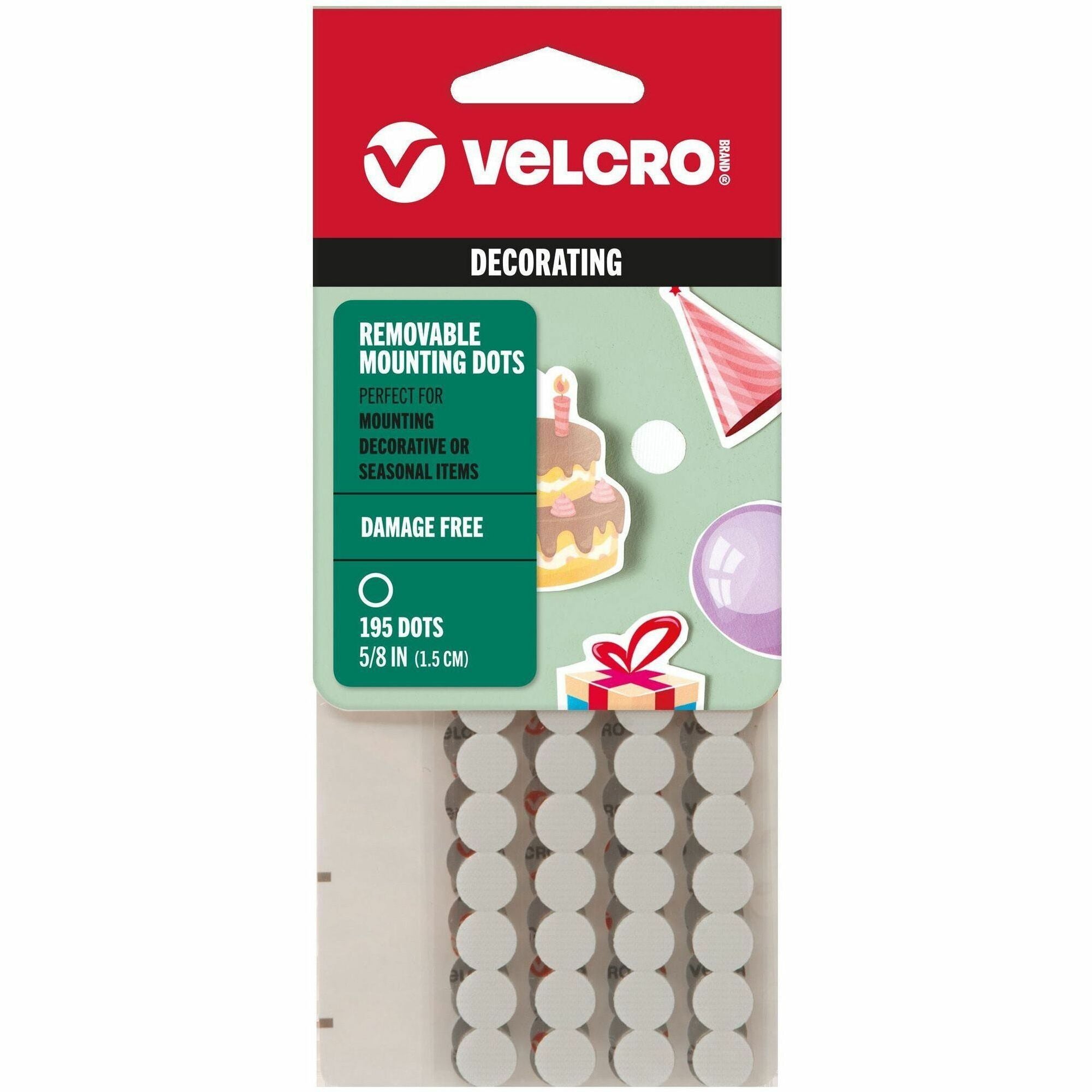 VELCRO Removable Mounting Tape - 0.63" Dia - 195 / Pack - White