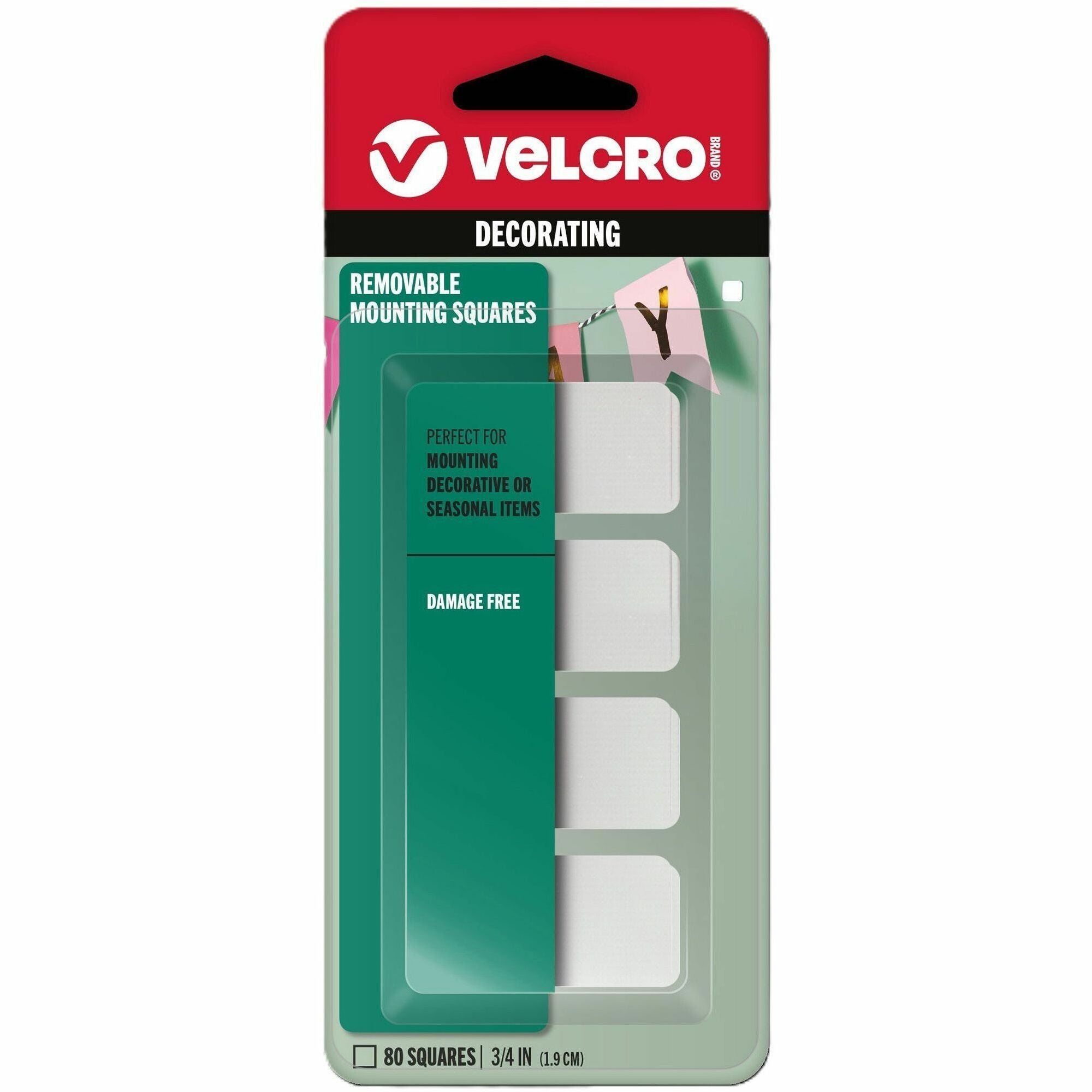 VELCRO Removable Mounting Tape - 0.75" Length x 0.75" Width - 80 / Pack - White