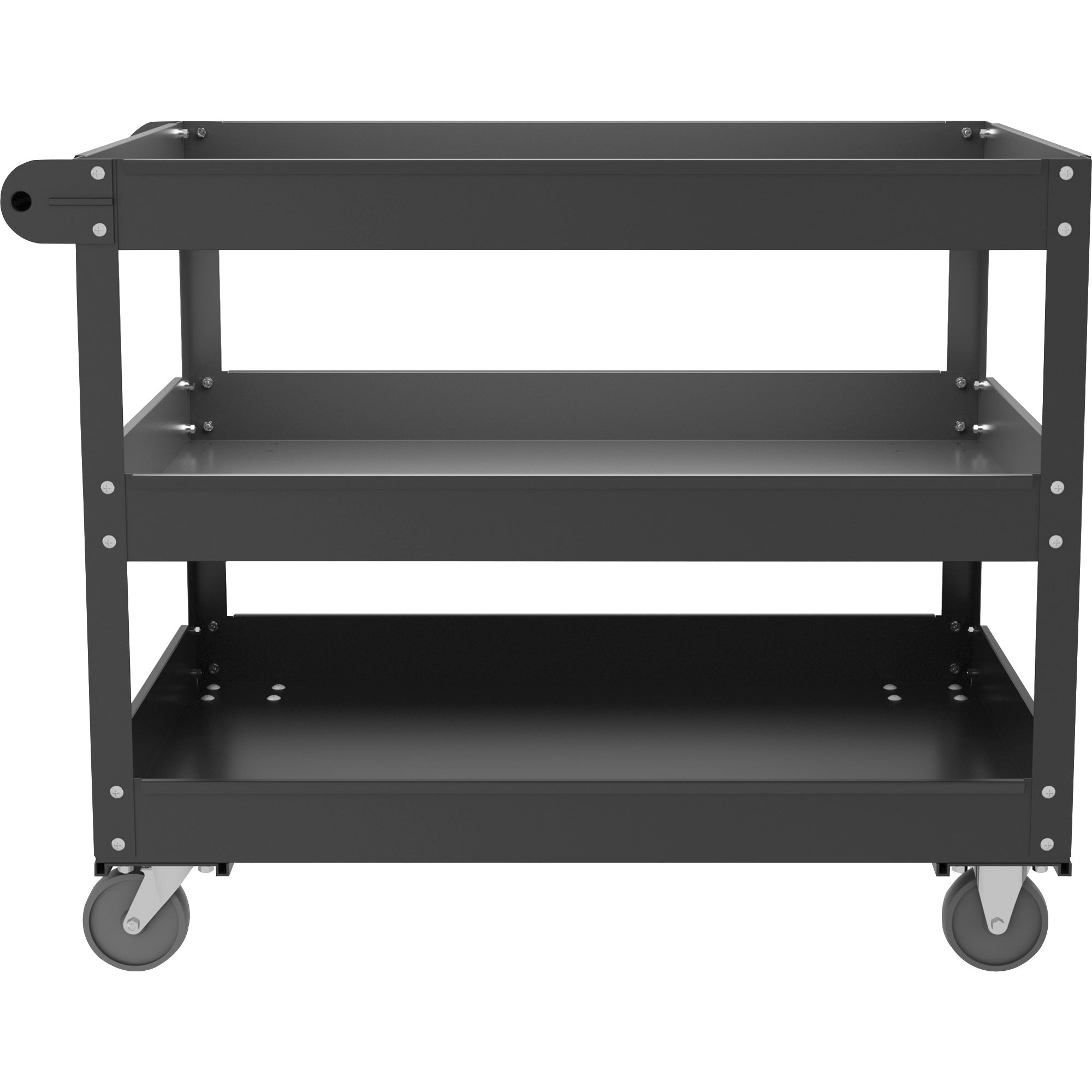 lorell-utility-cart-3-shelf-400-lb-capacity-4-casters-steel-x-16-width-x-30-depth-x-32-height-black-1-each_llr00027 - 2