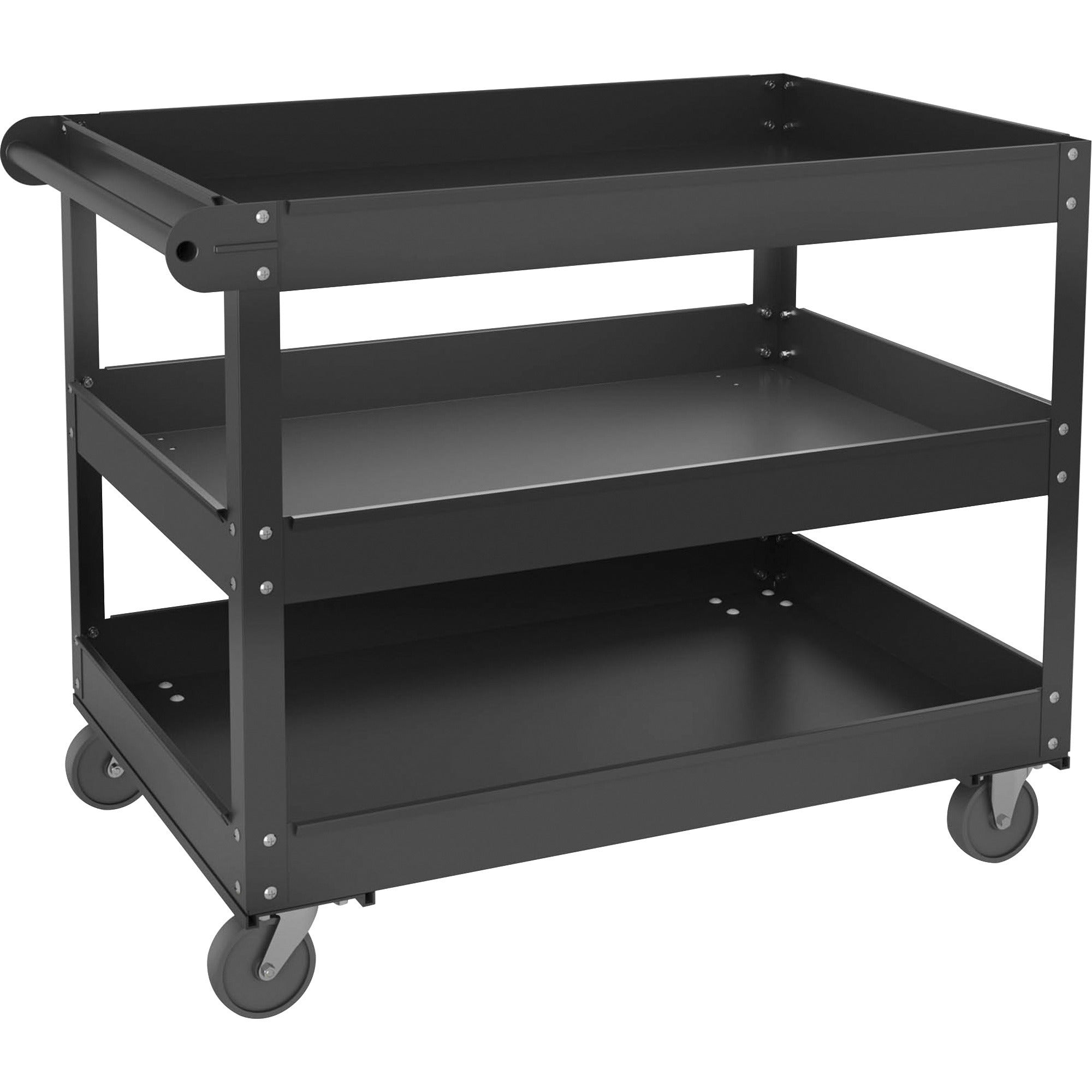 lorell-utility-cart-3-shelf-400-lb-capacity-4-casters-steel-x-16-width-x-30-depth-x-32-height-black-1-each_llr00027 - 1