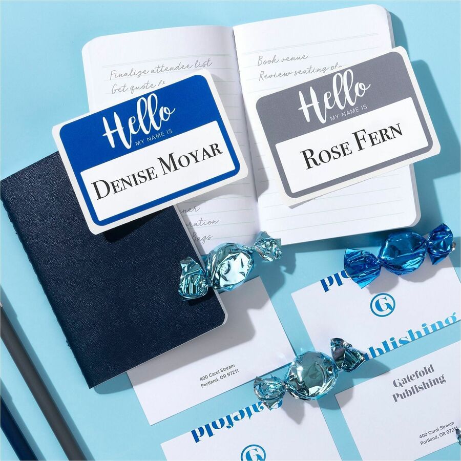Flexible Adhesive Name Badge Labels, "Hello", 3 3/8 x 2 1/3, Assorted, 120/PK