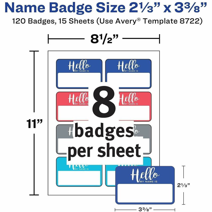 Flexible Adhesive Name Badge Labels, "Hello", 3 3/8 x 2 1/3, Assorted, 120/PK