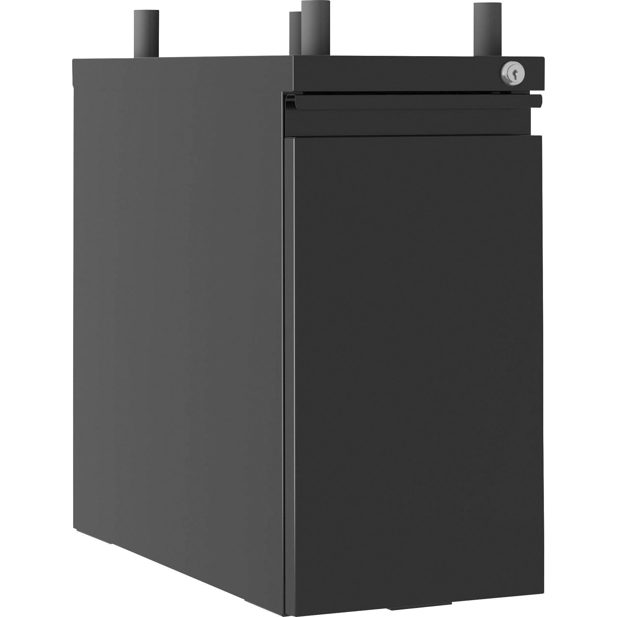 lorell-slim-hanging-tower-file-cabinet-with-concealed-drawer-10-x-20-x-192-letter-legal-vertical-casters-compact-storage-space-hanging-rail-key-lock-black-powder-coated-metal-recycled_llr00045 - 1