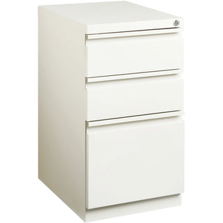 Lorell 20" Box/Box/File Mobile File Cabinet with Full-Width Pull - 15" x 19.9" x 27.8" for Box, File - Letter - Vertical - Mobility, Ball-bearing Suspension, Removable Lock, Pull-out Drawer, Recessed Drawer, Casters, Key Lock - White - Powder Coated