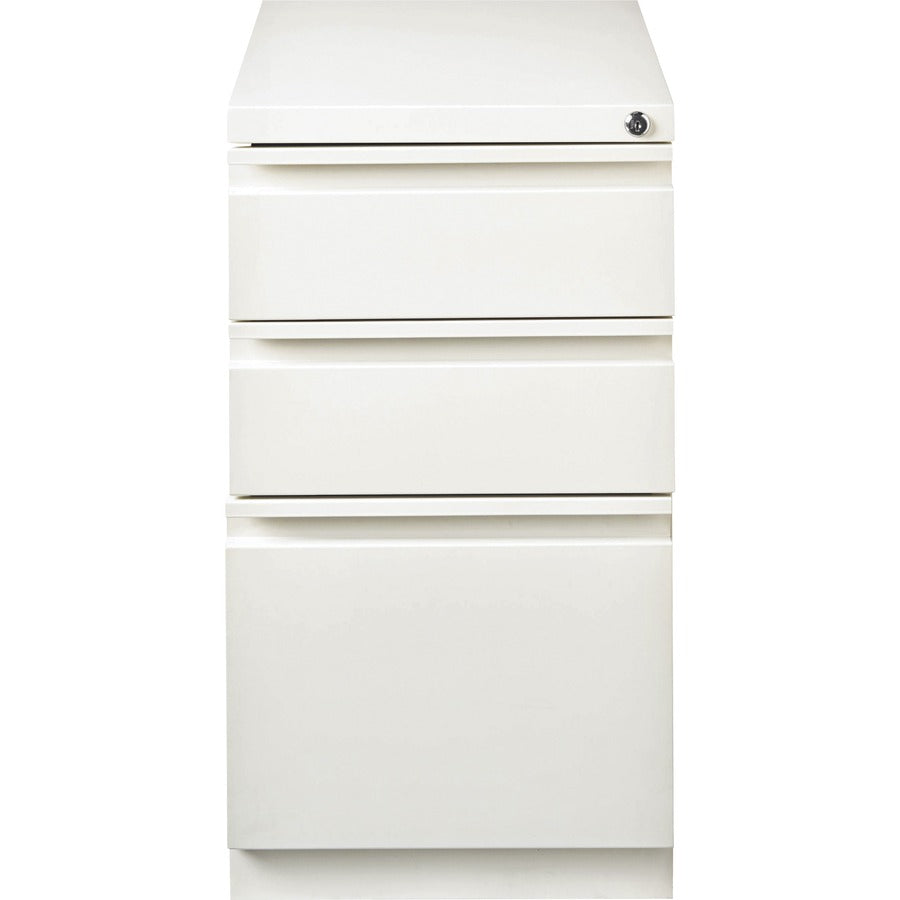 Lorell 20" Box/Box/File Mobile File Cabinet with Full-Width Pull - 15" x 19.9" x 27.8" for Box, File - Letter - Vertical - Mobility, Ball-bearing Suspension, Removable Lock, Pull-out Drawer, Recessed Drawer, Casters, Key Lock - White - Powder Coated