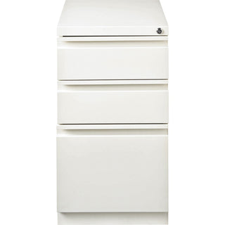 Lorell 20" Box/Box/File Mobile File Cabinet with Full-Width Pull - 15" x 19.9" x 27.8" for Box, File - Letter - Vertical - Mobility, Ball-bearing Suspension, Removable Lock, Pull-out Drawer, Recessed Drawer, Casters, Key Lock - White - Powder Coated