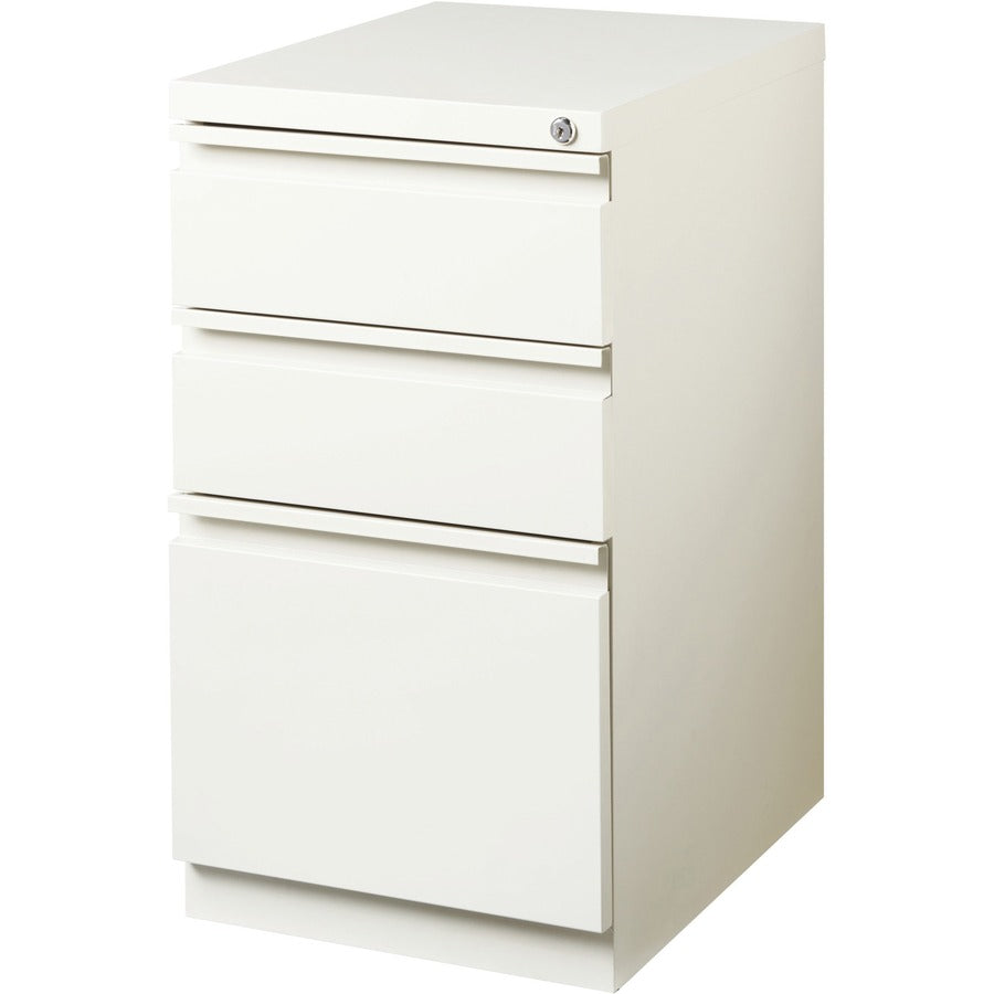Lorell 20" Box/Box/File Mobile File Cabinet with Full-Width Pull - 15" x 19.9" x 27.8" for Box, File - Letter - Vertical - Mobility, Ball-bearing Suspension, Removable Lock, Pull-out Drawer, Recessed Drawer, Casters, Key Lock - White - Powder Coated
