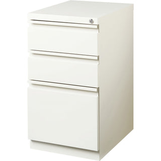 Lorell 20" Box/Box/File Mobile File Cabinet with Full-Width Pull - 15" x 19.9" x 27.8" for Box, File - Letter - Vertical - Mobility, Ball-bearing Suspension, Removable Lock, Pull-out Drawer, Recessed Drawer, Casters, Key Lock - White - Powder Coated