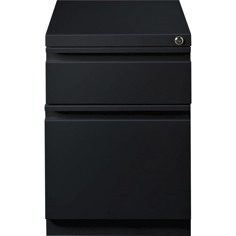 Lorell 20" Box/File Mobile Pedestal - 15" x 19.9" x 23.8" for Box, File - Letter - Mobility, Ball-bearing Suspension, Removable Lock, Pull-out Drawer, Recessed Drawer, Anti-tip, Casters, Key Lock - Black - Steel - Recycled