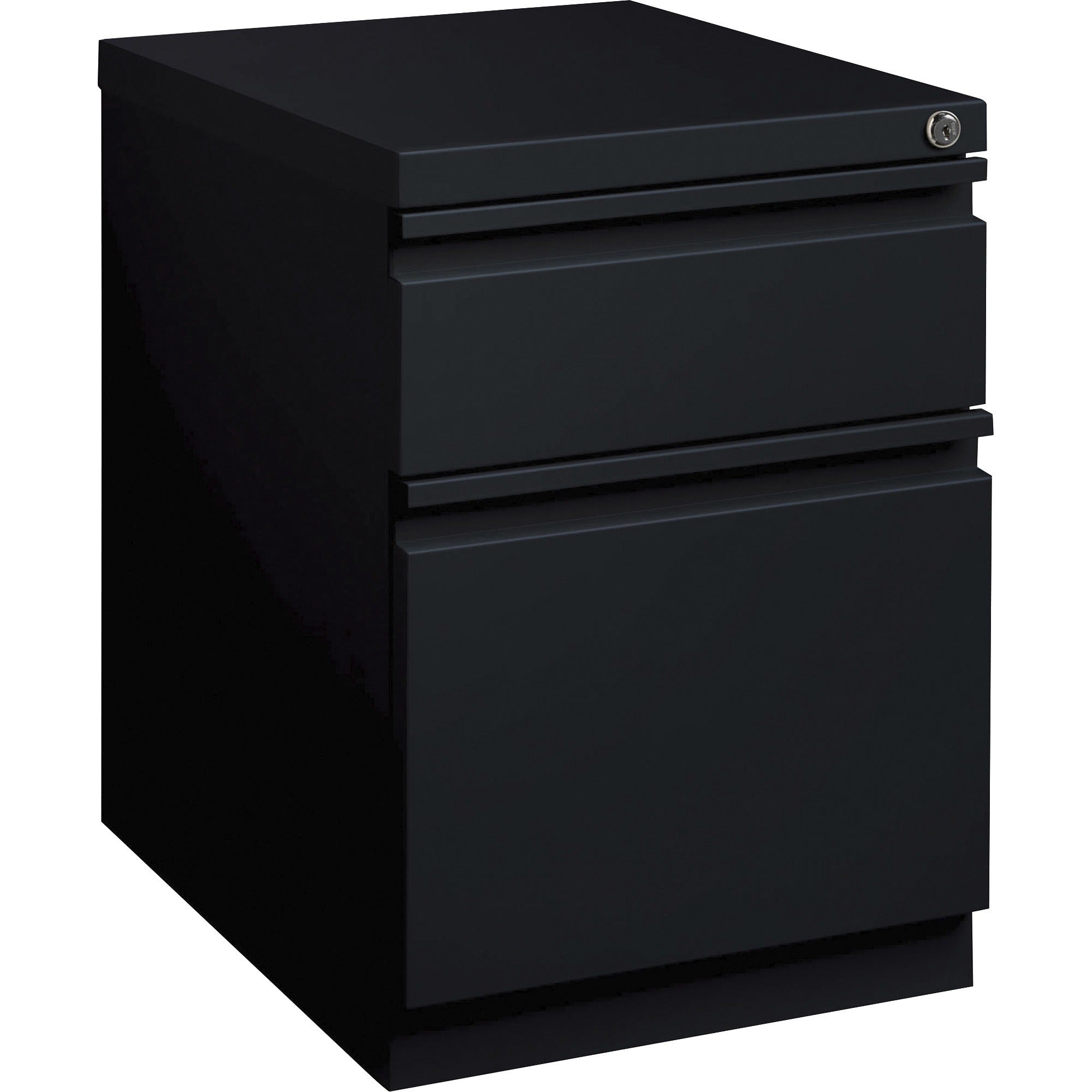lorell-20-box-file-mobile-pedestal-15-x-199-x-238-for-box-file-letter-mobility-ball-bearing-suspension-removable-lock-pull-out-drawer-recessed-drawer-anti-tip-casters-key-lock-black-steel-recycled_llr00055 - 1