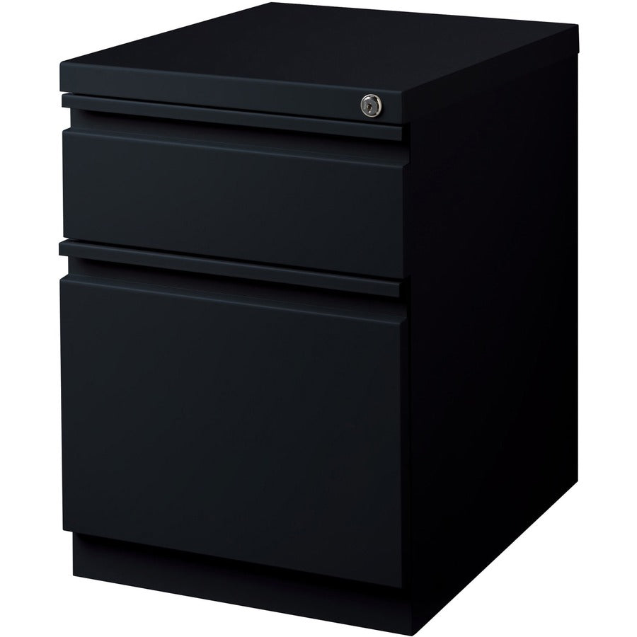 Lorell 20" Box/File Mobile Pedestal - 15" x 19.9" x 23.8" for Box, File - Letter - Mobility, Ball-bearing Suspension, Removable Lock, Pull-out Drawer, Recessed Drawer, Anti-tip, Casters, Key Lock - Black - Steel - Recycled