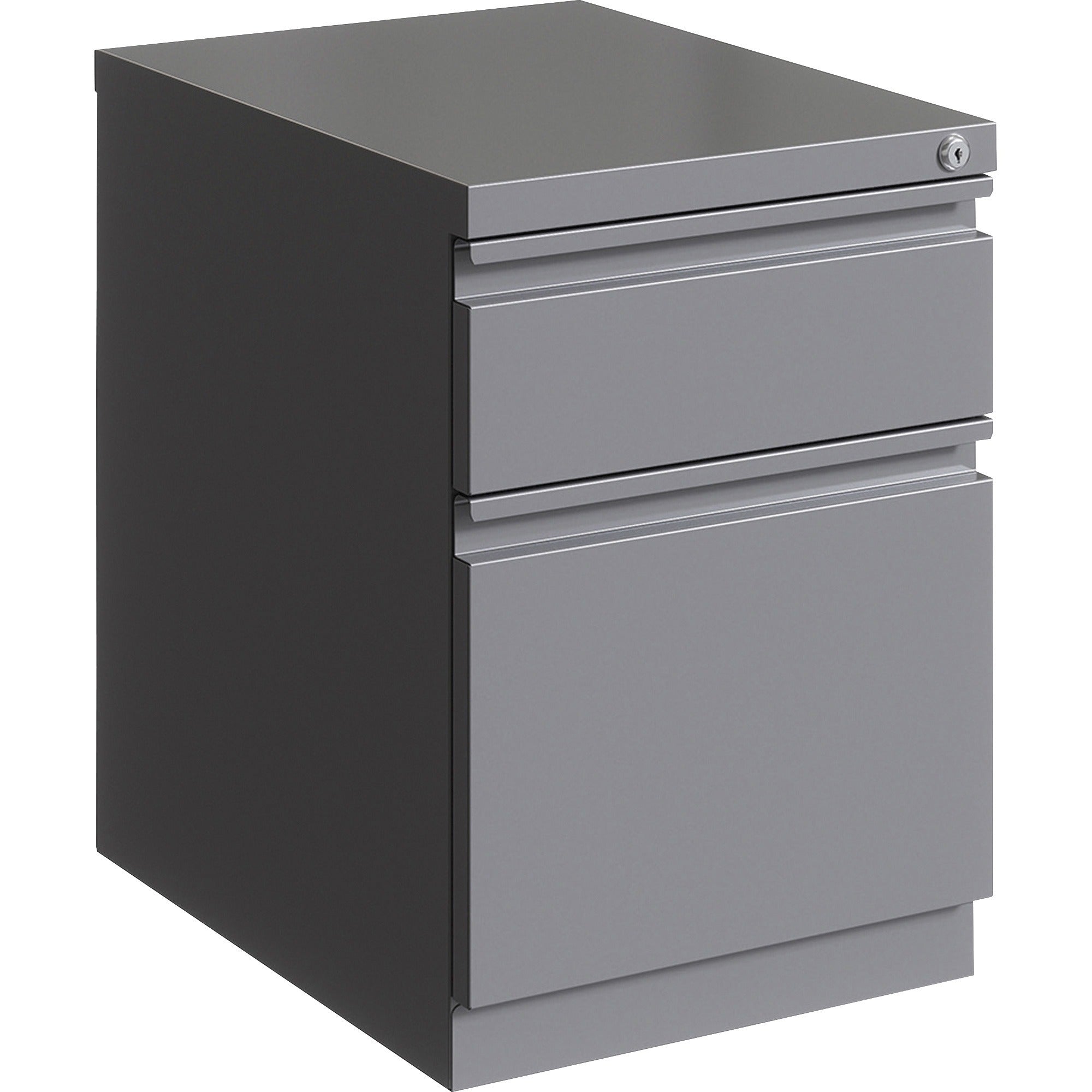 lorell-20-box-file-mobile-pedestal-15-x-199-x-238-for-box-file-letter-mobility-ball-bearing-suspension-removable-lock-pull-out-drawer-recessed-drawer-anti-tip-casters-key-lock-silver-steel-recycled_llr00054 - 1