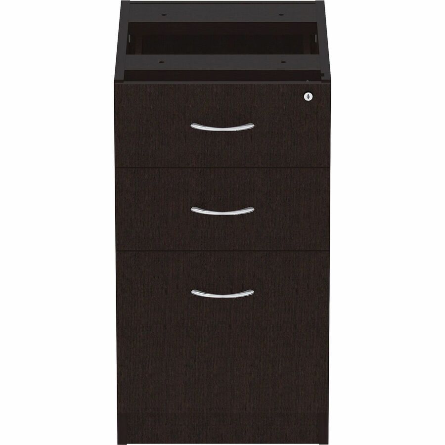Lorell Essentials Series Box/Box/File Fixed File Cabinet - 16" x 22" x 28.3" Pedestal - Finish: Espresso, Silver Brush