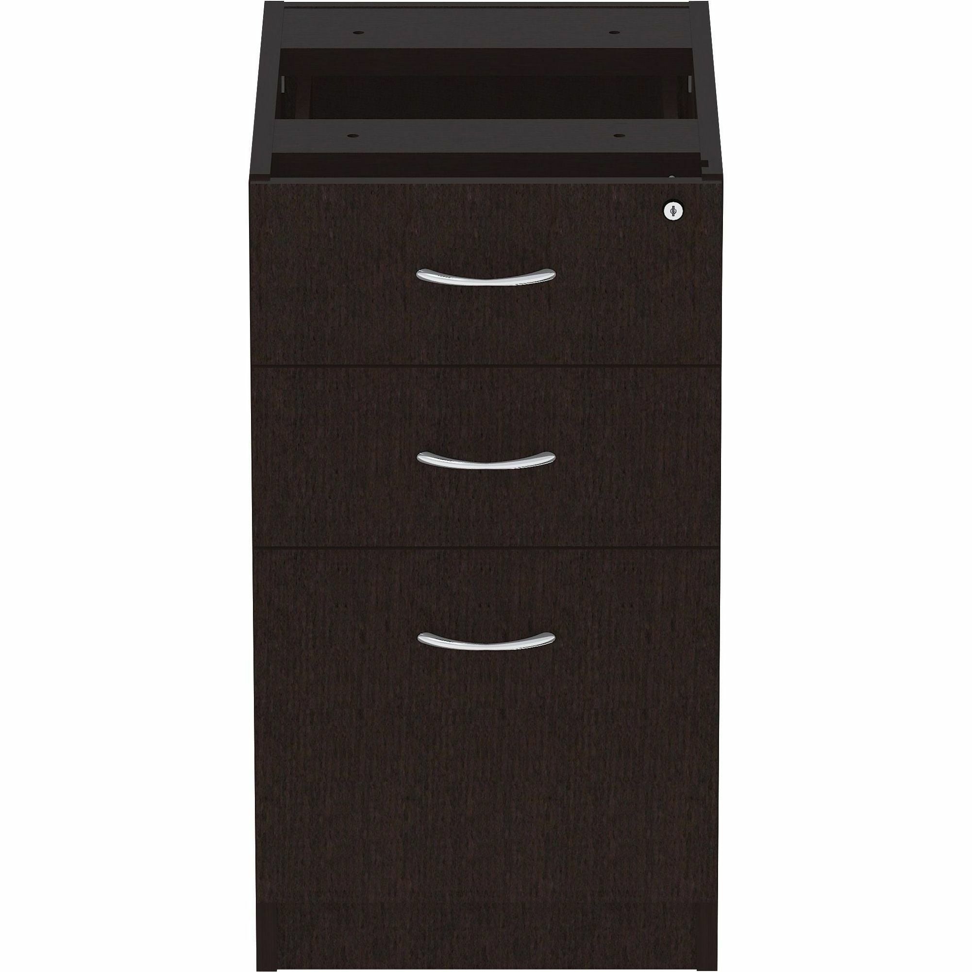 Lorell Essentials Series Box/Box/File Fixed File Cabinet - 16" x 22" x 28.3" Pedestal - Finish: Espresso, Silver Brush - 2