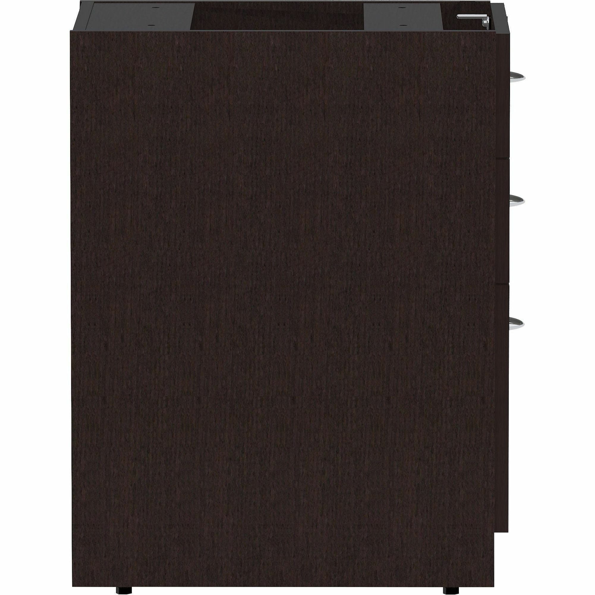 Lorell Essentials Series Box/Box/File Fixed File Cabinet - 16" x 22" x 28.3" Pedestal - Finish: Espresso, Silver Brush - 4