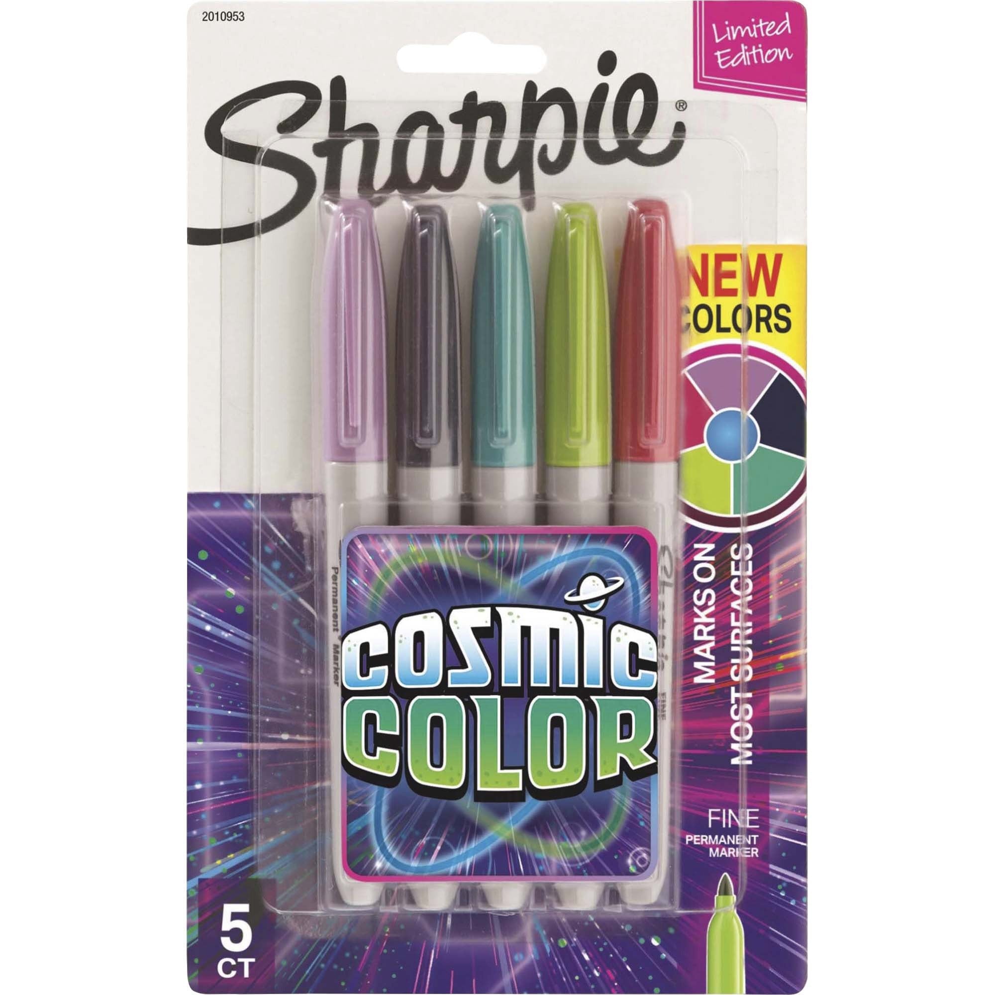 Cosmic Color Permanent Markers, Medium Bullet Tip, Assorted Cosmic Colors, 5/Pack