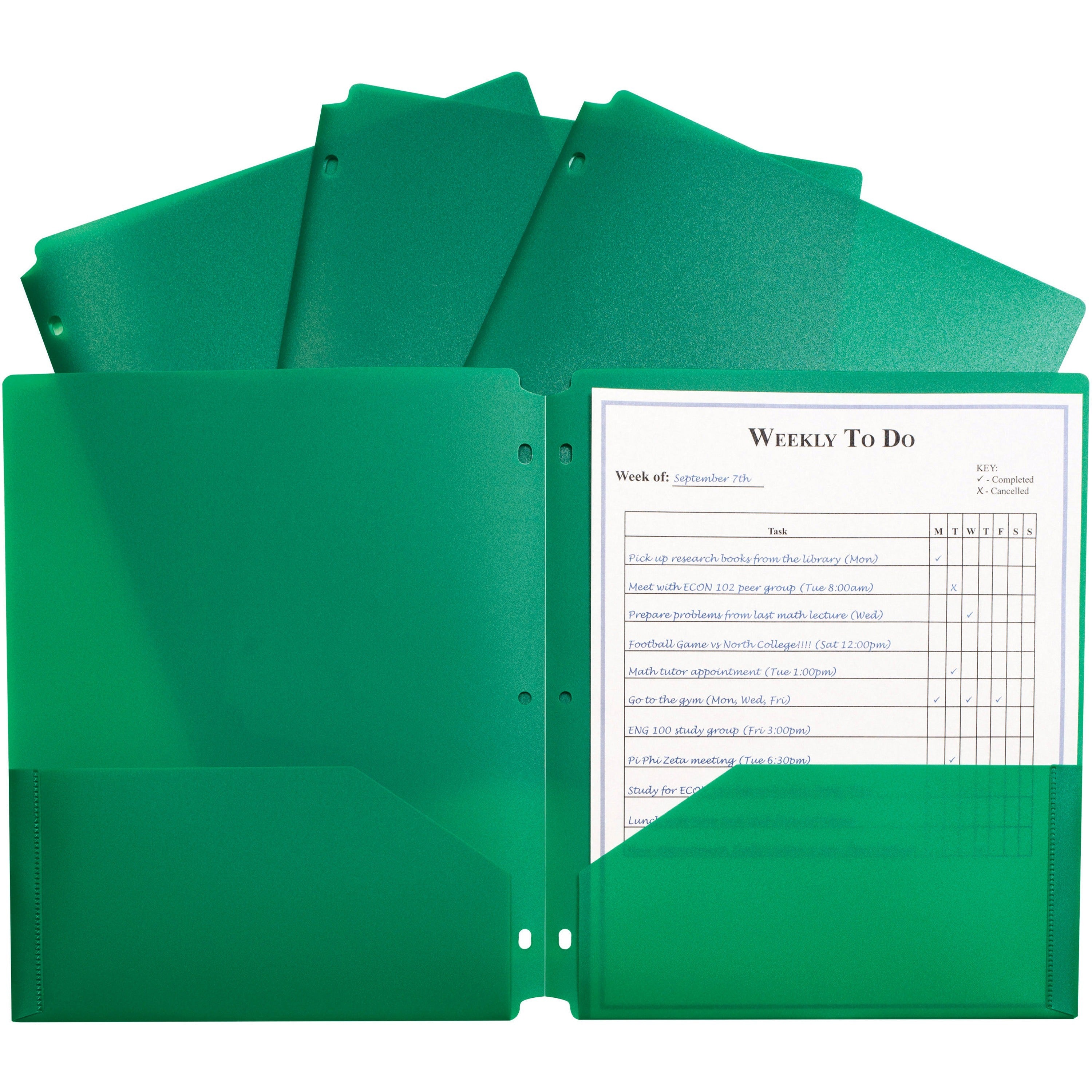 c-line-2-pocket-heavyweight-poly-portfolio-pocket-114-length-100-mil-thickness-for-letter-8-1-2-x-11-sheet-3-x-holes-ring-binder-rectangular-green-polypropylene-25-box_cli33933 - 1