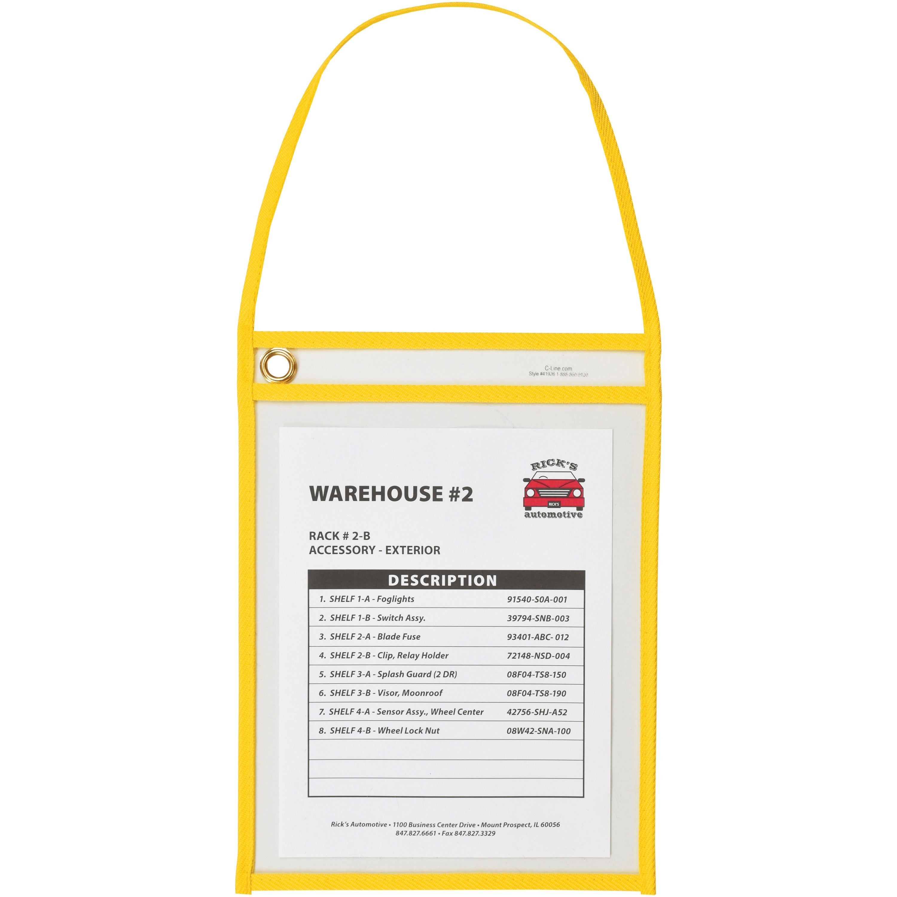 C-Line Hanging Strap Shop Ticket Holder - 12" x 9" x 16" - Vinyl - 15 / Box - Yellow