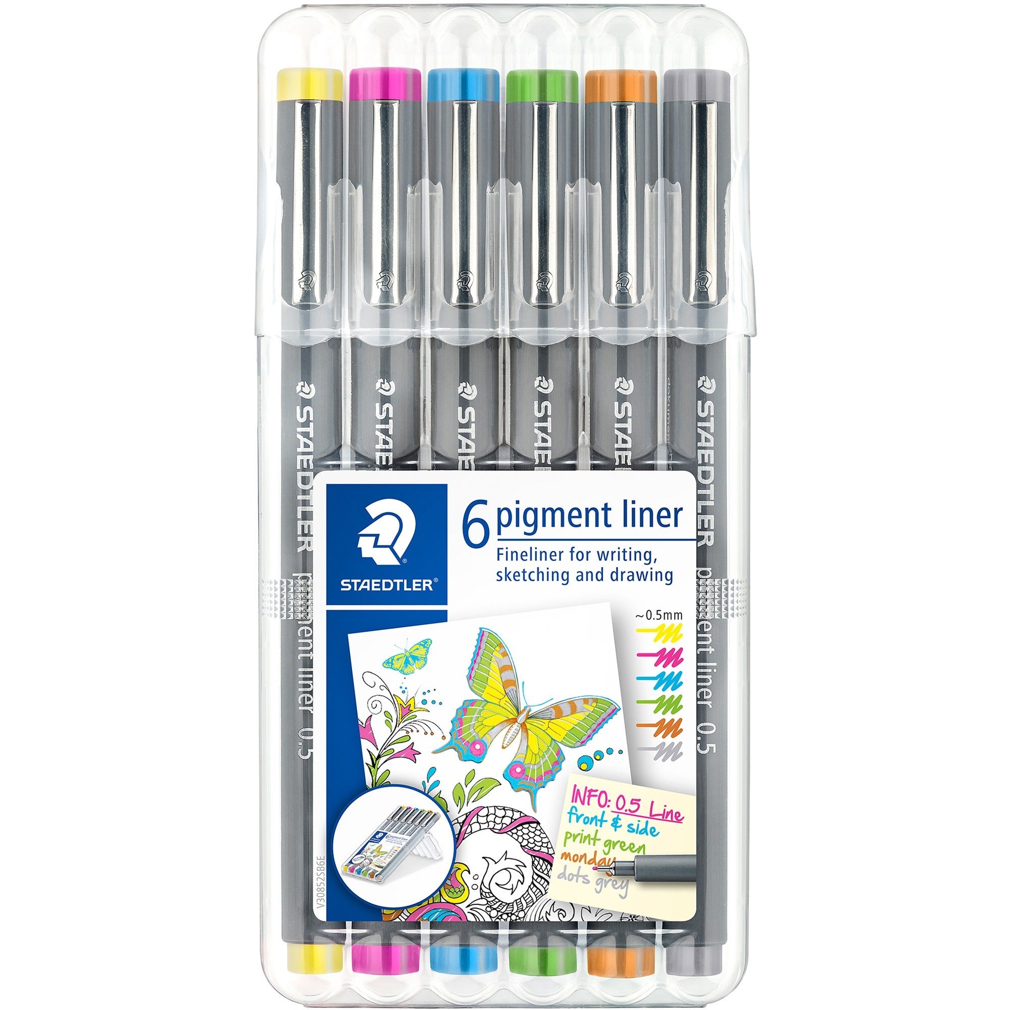 staedtler-pigment-liner-308-fine-pen-point-05-mm-pen-point-size-assorted-pigment-based-ink-polypropylene-barrel-metal-tip-6-set_std30805s2sb6 - 1