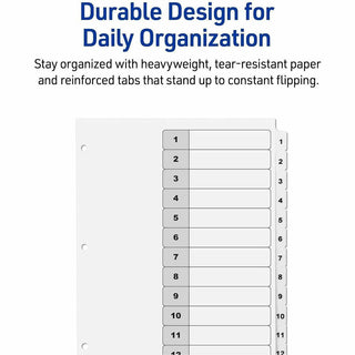 Customizable Table of Contents Ready Index Black and White Dividers, 12-Tab, 1 to 12, 11 x 8.5, White, 6 Sets