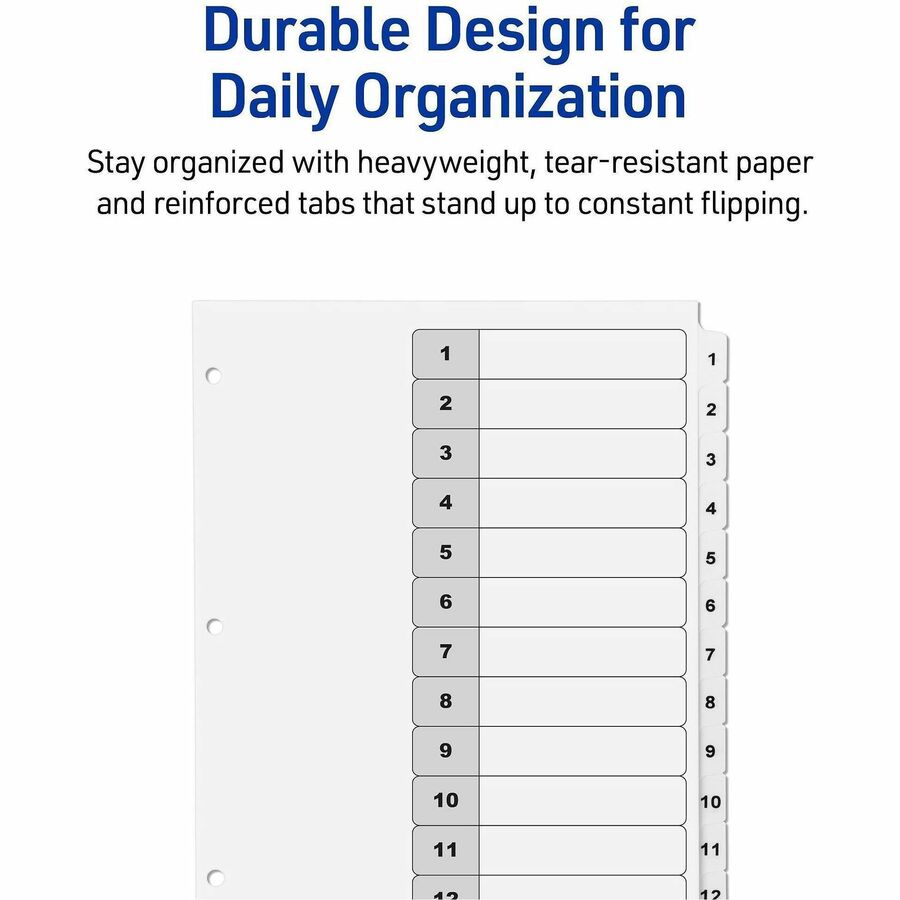 Customizable Table of Contents Ready Index Black and White Dividers, 12-Tab, 1 to 12, 11 x 8.5, White, 6 Sets