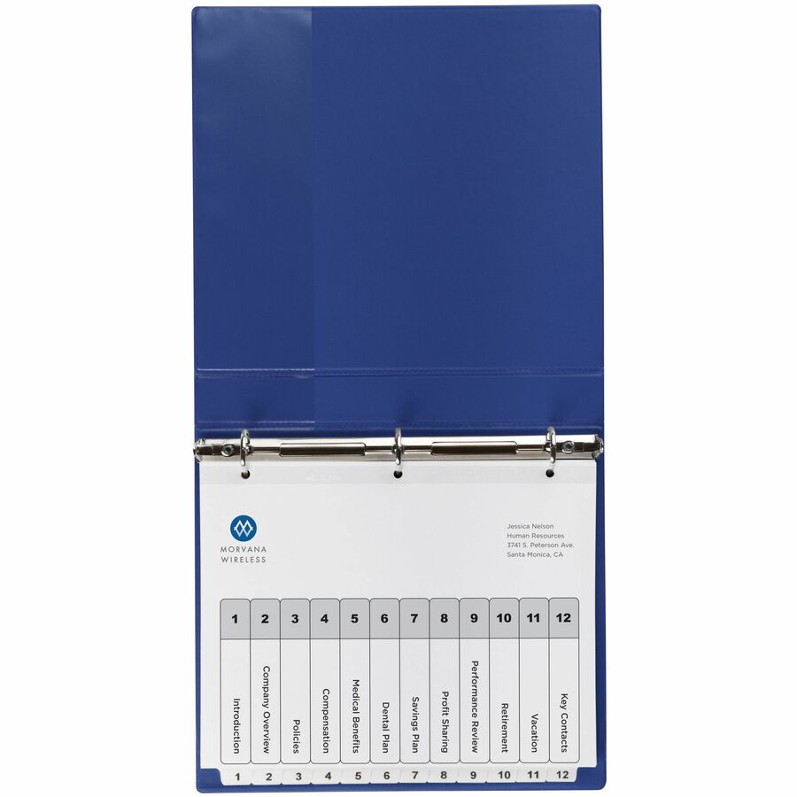 Customizable Table of Contents Ready Index Black and White Dividers, 12-Tab, 1 to 12, 11 x 8.5, White, 6 Sets