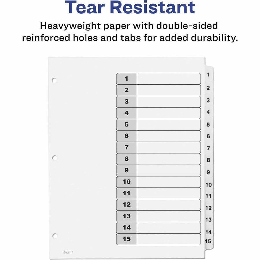 Customizable Table of Contents Ready Index Black and White Dividers, 15-Tab, 1 to 15, 11 x 8.5, White, 6 Sets
