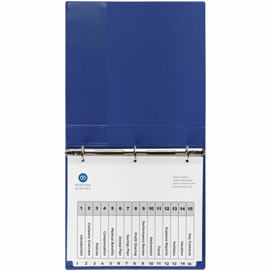 Customizable Table of Contents Ready Index Black and White Dividers, 15-Tab, 1 to 15, 11 x 8.5, White, 6 Sets
